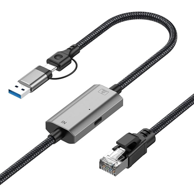 2m RJ45 to Type-C / USB 2-in-1 High Speed Network Card Ethernet Cable, Type-C / USB 2-in-1