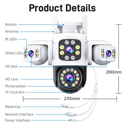 2MP HD 360 Degree Panorama 3 Lens IP66 Waterproof Wireless WiFi Camera, 15 Days Memory Card, 30 Days Memory Card