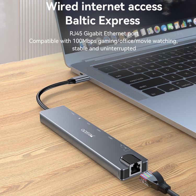 Yesido HB27 8 in 1 Type-C 3.1 Multifunctional HUB Adapter Docking Station, HB27