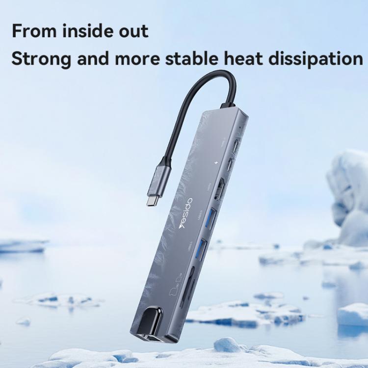 Yesido HB27 8 in 1 Type-C 3.1 Multifunctional HUB Adapter Docking Station, HB27