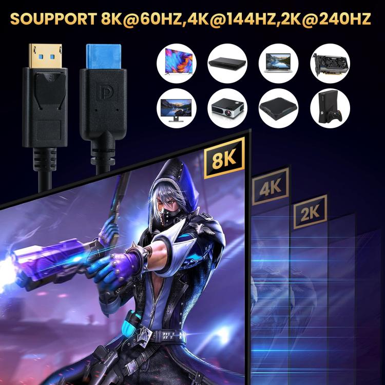 DisplayPort 8K DP1.4 Male to Male Connection Cable for Device Testing, 0.3m, 1m