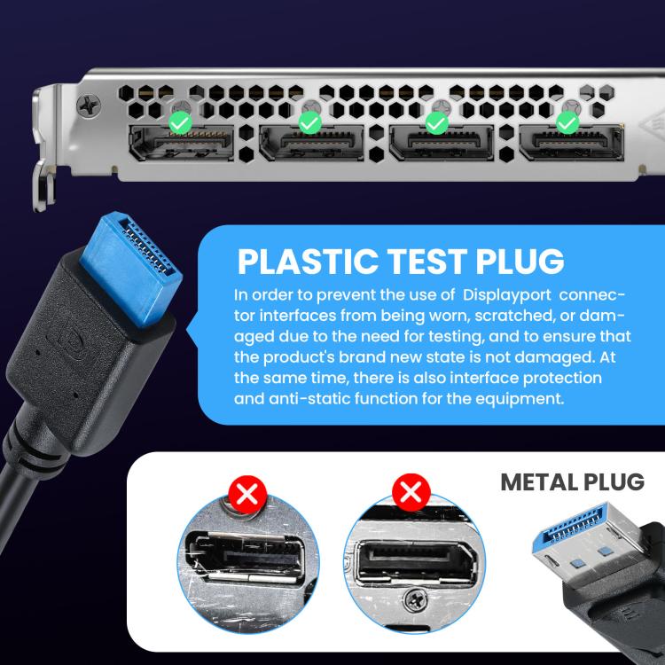DisplayPort 8K DP1.4 Male to Female Connection Cable for Device Testing, 0.3m, 1m