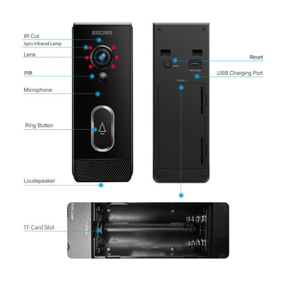 ESCAM V5 TUYA 1080P Intelligent Two-Way Voice Night Vision Wireless Doorbell, V5