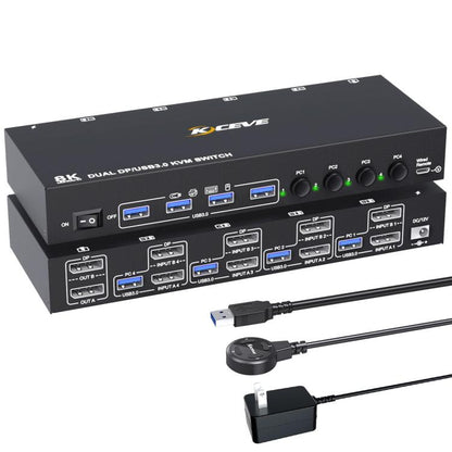 KC-KVM402DP 8K 30Hz 4 Input 2 Output DP / USB3.0 Dual Monitor KVM Switch, US Plug, EU Plug, UK Plug, AU Plug