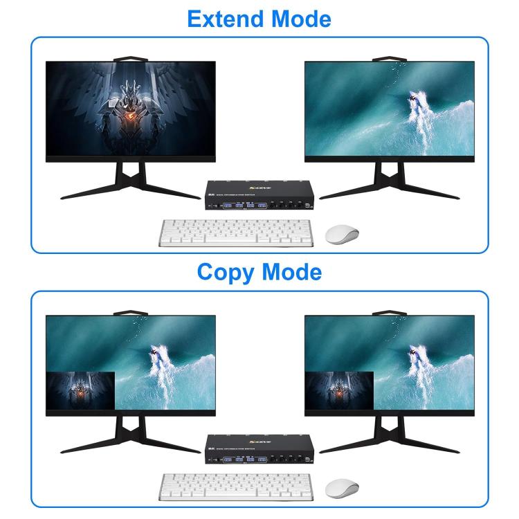 KC-KVM402DP 8K 30Hz 4 Input 2 Output DP / USB3.0 Dual Monitor KVM Switch, US Plug, EU Plug, UK Plug, AU Plug