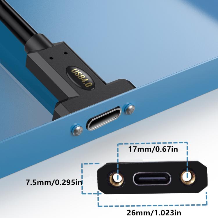 240W Type-C Male Elbow to Type-C Female Screw Fixed Panel Extension Cable with Ear, 0.3m, 0.6m, 1m, 1.8m