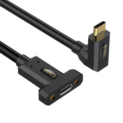 Type-C Straight Elbow to Type-C Female Screw Fixed Panel Extension Cable with Ear, 0.3m, 0.6m, 1m, 1.8m