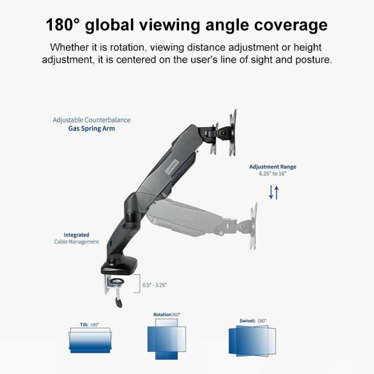 Lenovo Thinkplus ZJA1 Clip-on Desktop Dual-Arm Monitor Holder, ZJA1