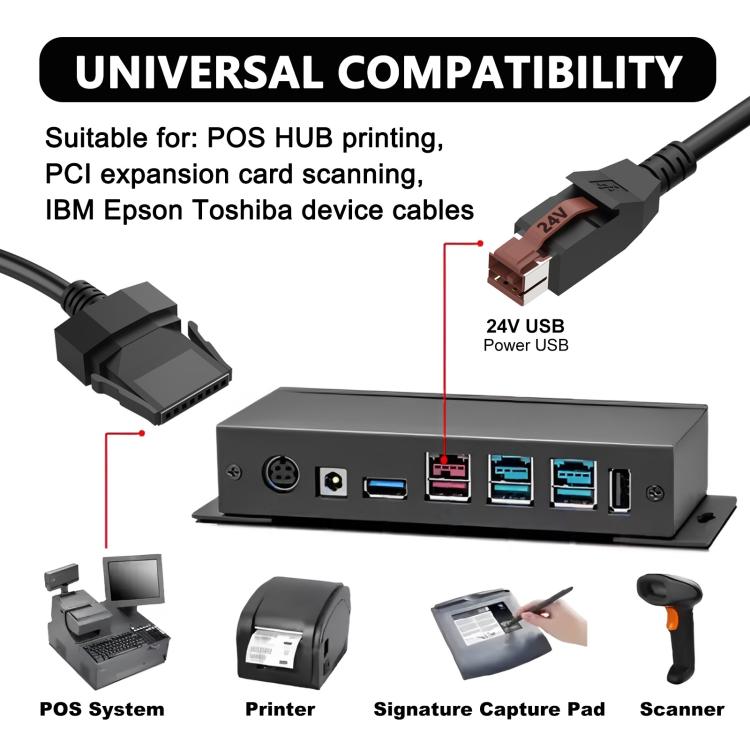24V Powered USB to 8 Pin Stecker Data Cable for Printers POS Systems, 1.8m