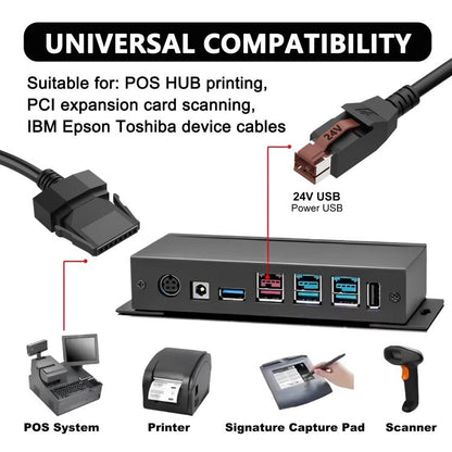24V Powered USB to 8 Pin Stecker Data Cable for Printers POS Systems, 1.8m