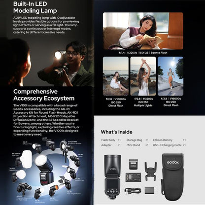 Godox V100 Round Head TTL Flash Speedlite, For Canon, For Nikon, For Sony, For FUJIFILM, For Olympus