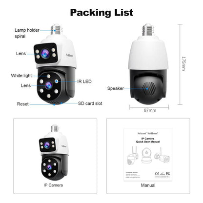 SriHome SH068 E27 4MP HD Dual Lens Light Bulb Camera Outdoor IP66 Waterproof, SH068