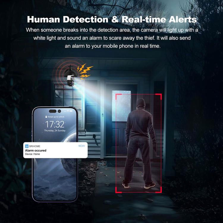 SriHome SH068 E27 4MP HD Dual Lens Light Bulb Camera Outdoor IP66 Waterproof, SH068