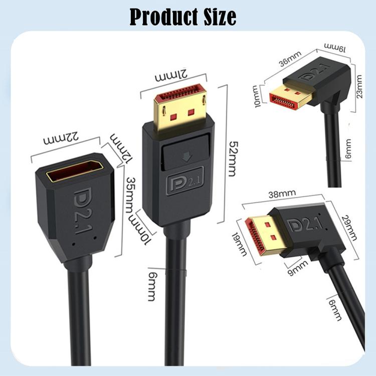 52Gbps 16K 30Hz DisplayPort Extension Adapter Cable, Length: 15cm, DP2.1 Male to DP2.1 Female Straight, DP2.1 Male to DP2.1 Female Upper Elbow, DP2.1 Male to DP2.1 Female Down Elbow, DP2.1 Male to DP2.1 Female Left Elbow...