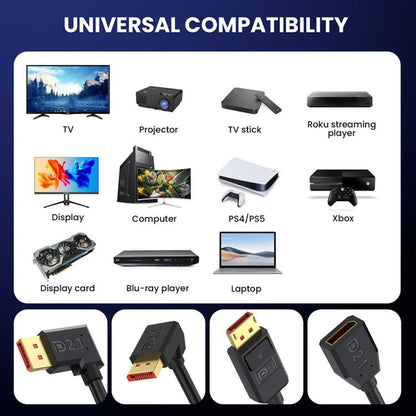 52Gbps 16K 30Hz DisplayPort Extension Adapter Cable, Length: 50cm, DP2.1 to DP2.1 Straight, DP2.1 to DP2.1 Upper Elbow, DP2.1 to DP2.1 Down Elbow, DP2.1 to DP2.1 Left Elbow, DP2.1 to DP2.1 Right Elbow