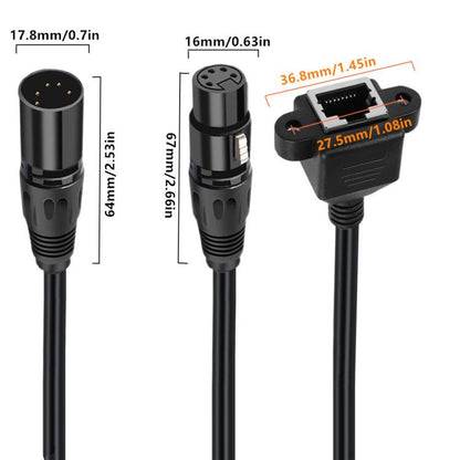 XLR 5 Pin Male to RJ45 Female Audio Cable, Length: 30cm, Male to RJ45 Female
