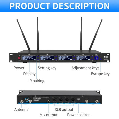 XTUGA M6604S-H Diversity Wireless Microphone System 4 Channel UHF Handheld Microphone, M6604S-H