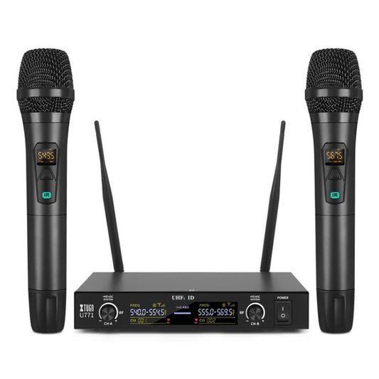 XTUGA U-771 UHF Lapel Two Way Radio Wireless Microphone, 2 Microphone + Host, 2 BodyPacks + Host, 1 Mic + 1 BodyPacks + Host