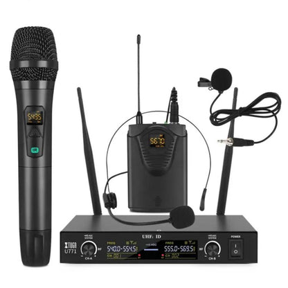 XTUGA U-771 UHF Lapel Two Way Radio Wireless Microphone, 2 Microphone + Host, 2 BodyPacks + Host, 1 Mic + 1 BodyPacks + Host