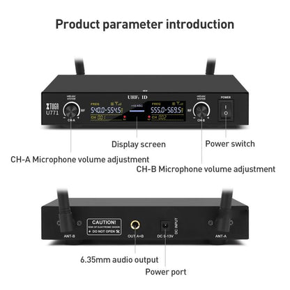 XTUGA U-771 UHF Lapel Two Way Radio Wireless Microphone, 2 Microphone + Host, 2 BodyPacks + Host, 1 Mic + 1 BodyPacks + Host