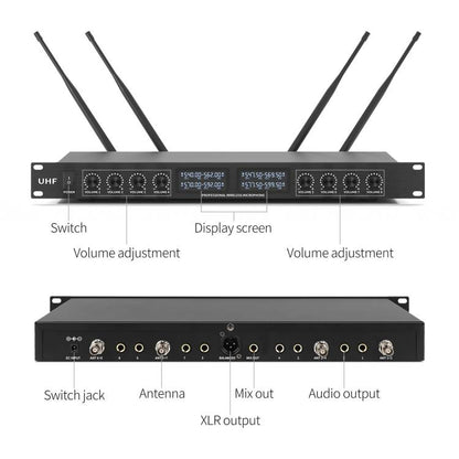 YT8 Wireless 8 Channel UHF Handheld Microphone for Stage Show, 8 Short Microphones, 8 Gooseneck Microphones, 8 Handheld Microphones, 8 BodyPacks