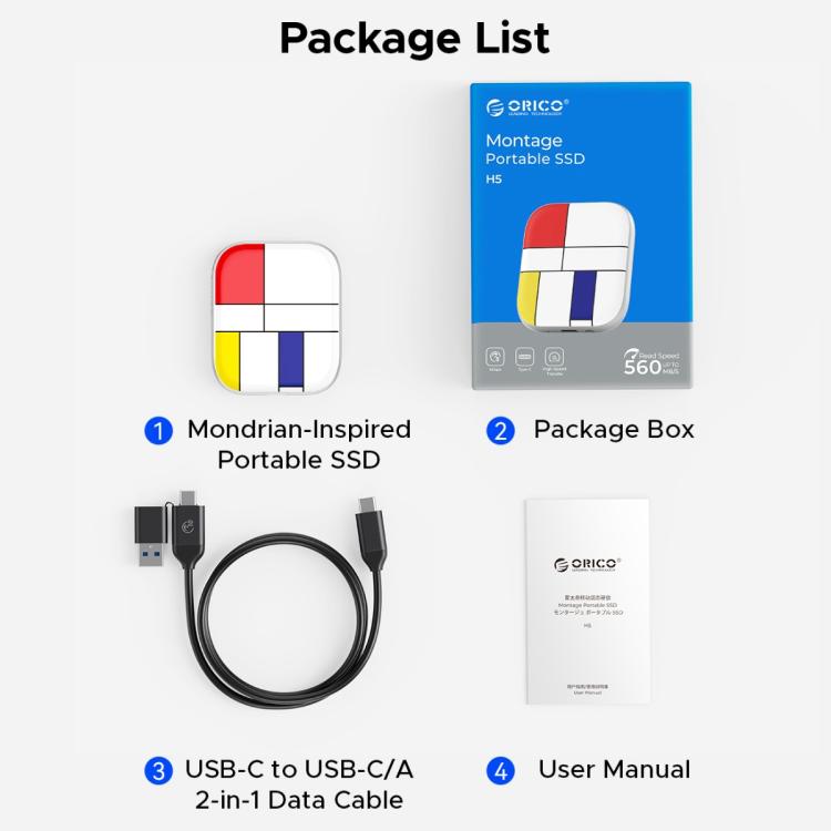 ORICO-H5 2.5 inch Mondrian-Inspired Portable Type-C External SSD, 128GB