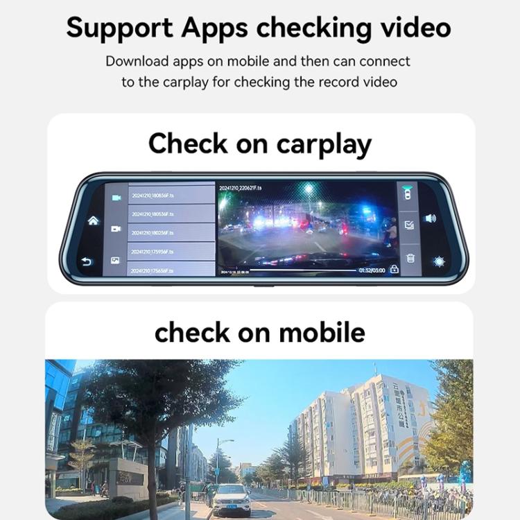 Yesido KM24 9.66 inch HD Image Reversing Assist CarPlay Streaming Rearview Mirror Dash Cam, KM24