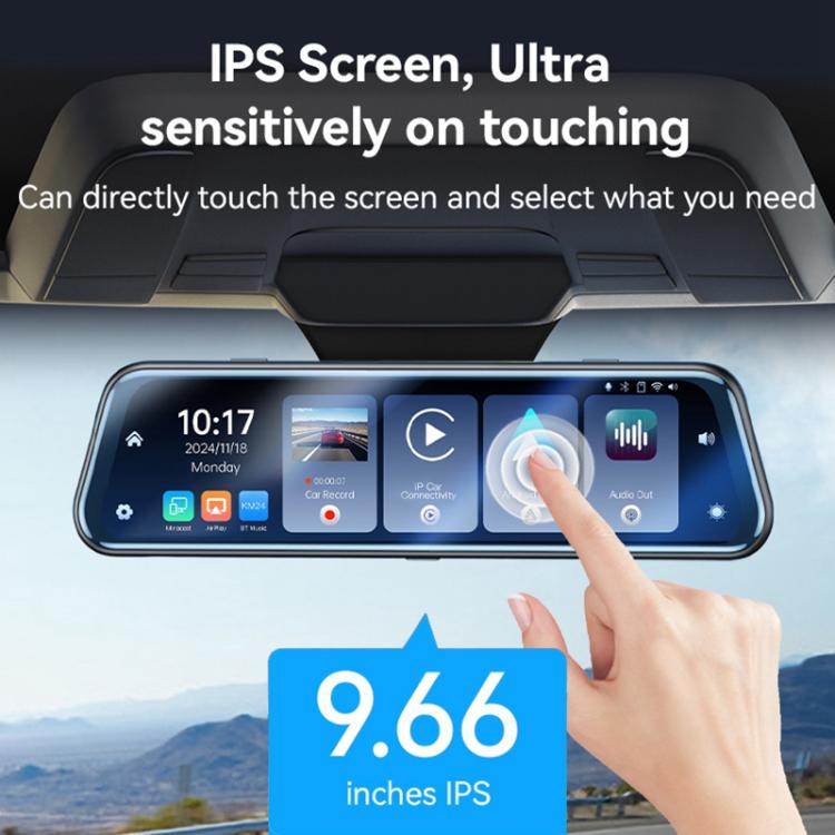 Yesido KM24 9.66 inch HD Image Reversing Assist CarPlay Streaming Rearview Mirror Dash Cam, KM24
