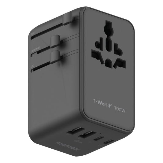MOMAX UA23 1-World 2 4-Port Mini Universal Travel GaN Charger 100W with Dual AC, UA23D, UA23L