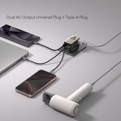 MOMAX UA23 1-World 2 4-Port Mini Universal Travel GaN Charger 100W with Dual AC, UA23D, UA23L