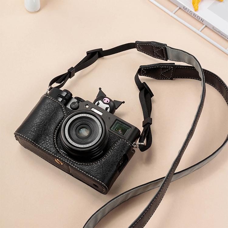 Buffalo Texture PU Leather Camera Half Case Base with Shoulder Strap, For FUJIFILM X100VI