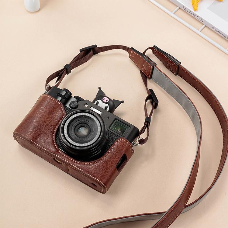 Buffalo Texture PU Leather Camera Half Case Base with Shoulder Strap, For FUJIFILM X100VI