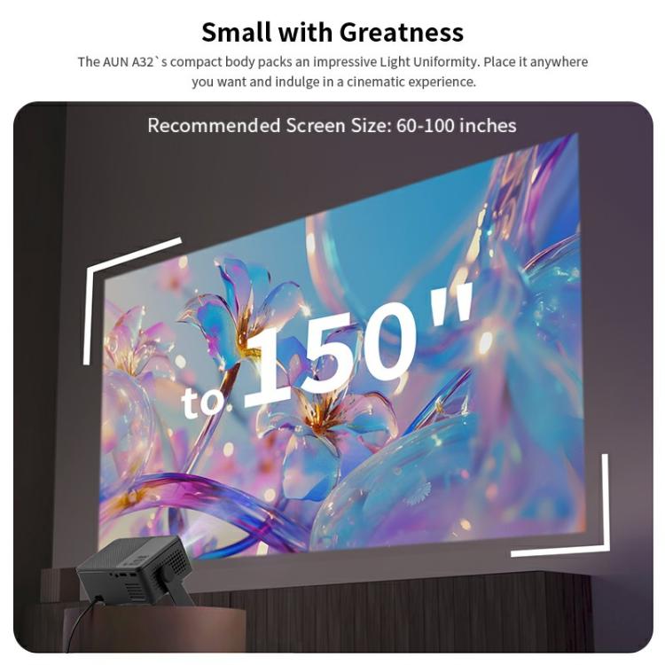 AUN A32 Pro 1280x720P 300ANSI Android 13 WIFI Display Smart Projector, US Plug, UK Plug, AU Plug, EU Plug