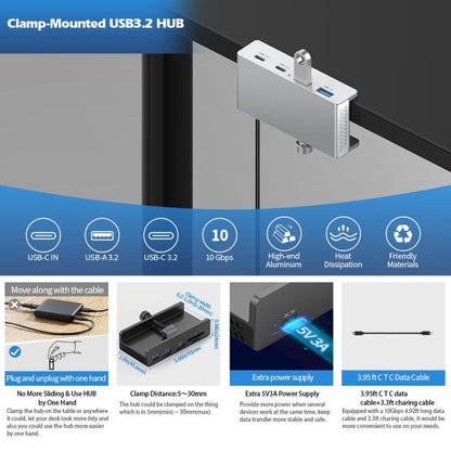 HCL-4C-Pro Aluminum Alloy 4-port Type-C3.1 Clamp Hub, HCL-4C-Pro