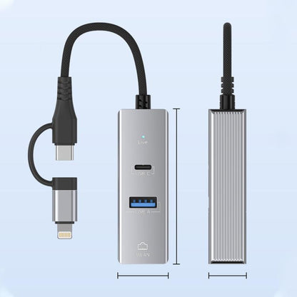 Type-C / 8 Pin to Type-C RJ45 USB-A HUB Expand Converter, Type-C / 8 Pin