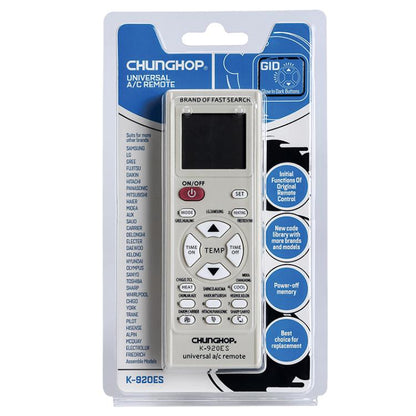 CHUNGHOP K-920ES Universal Air Conditioner Remote Control with Brand Button Pairing Function, K-920ES(White)