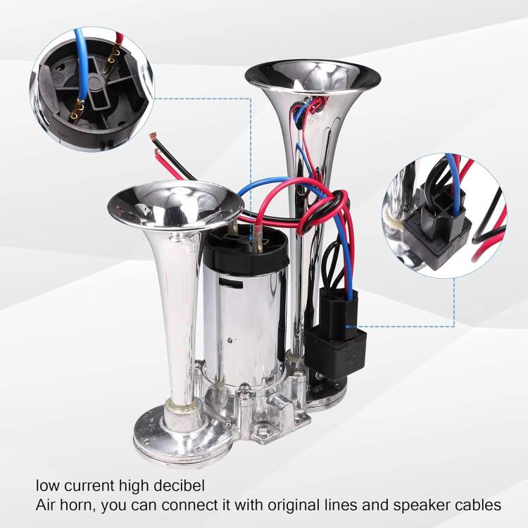 12V / 24V 600dB Car / Truck 3-Trumpet Super Loud Electric Horn, with M6 Air Nozzle and Leather Hose, TZ-311 (Black), TZ-311 (Silver)