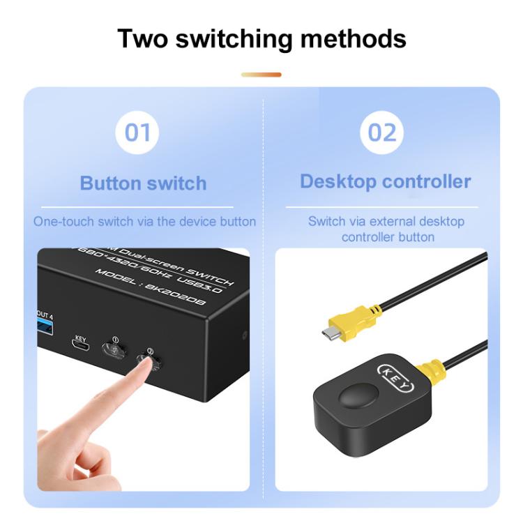FJGEAR FJ-8K202DB 8K 60Hz DP Monitor KVM Switch, FJ-8K202DB, US Plug, FJ-8K202DB, EU Plug, FJ-8K202DB, UK Plug
