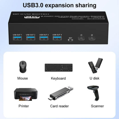 FJGEAR FJ-8K202DB 8K 60Hz DP Monitor KVM Switch, FJ-8K202DB, US Plug, FJ-8K202DB, EU Plug, FJ-8K202DB, UK Plug