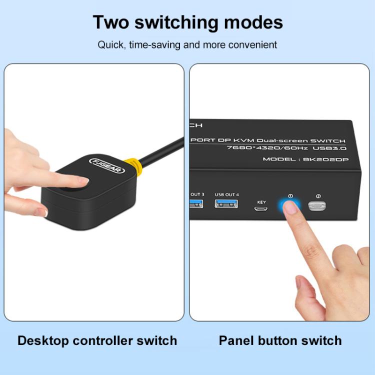 FJGEAR FJ-8K202DP 8K 60Hz DP USB3.0 Monitor KVM Switch, FJ-8K202DP, US Plug, FJ-8K202DP, EU Plug, FJ-8K202DP, UK Plug
