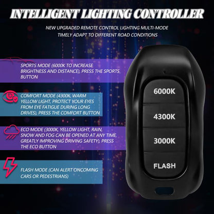2pcs/Pack 60W 8000LM 6000K Three Color Remote Control Car LED Headlight Bulb, H7