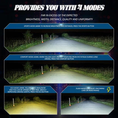 2pcs/Pack 60W 8000LM 6000K Three Color Remote Control Car LED Headlight Bulb, H7