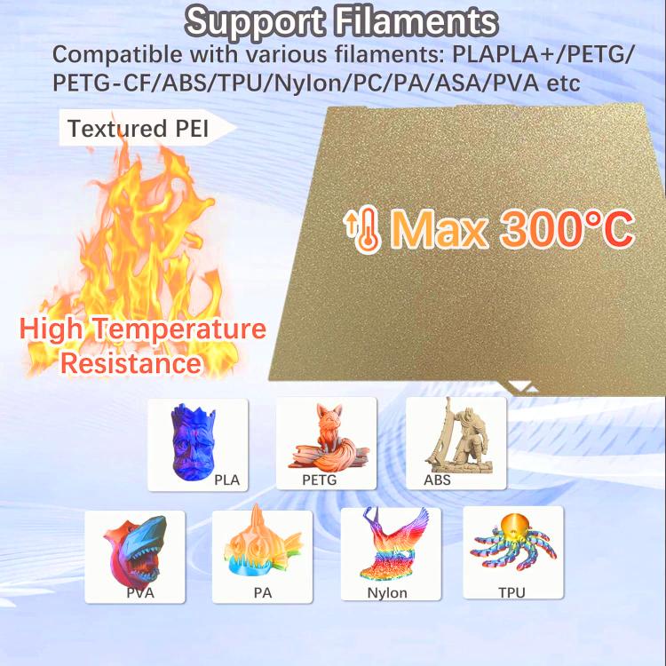 3D Printer Build Plate Spring Steel Sheet For ANYCUBIC 268x256mm, Gold / PEI Coating, Black / PEI Coating, PEI Coating + PET Carbon Fiber Film, PEI Coating + PEO Diamond Film, PEI Coating + PEY Starry Film, PEI Coating + PEI Film