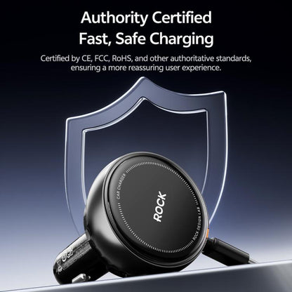 ROCK H30 45W USB-A Type-C Ports Car Charger with Retractable Type-C Cable, H30