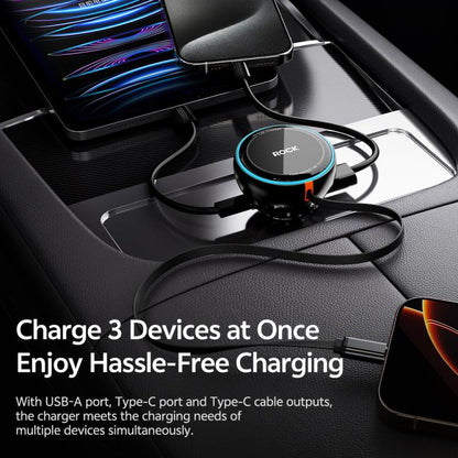 ROCK H30 45W USB-A Type-C Ports Car Charger with Retractable Type-C Cable, H30