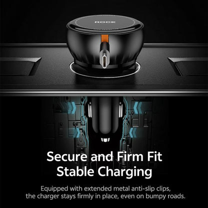 ROCK H30 45W USB-A Type-C Ports Car Charger with Retractable Type-C Cable, H30