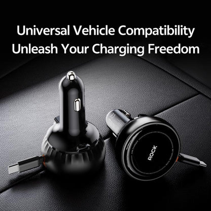 ROCK H30 45W USB-A Type-C Ports Car Charger with Retractable Type-C Cable, H30