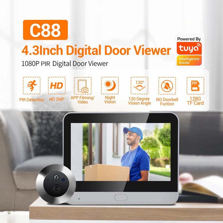 ESCAM C88 4.3 inch 1080P PIR Digital Door Viewer WiFi Video Doorbell Support Night Vision, Two-way Audio, C88