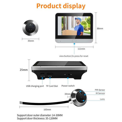 ESCAM C88 4.3 inch 1080P PIR Digital Door Viewer WiFi Video Doorbell Support Night Vision, Two-way Audio, C88