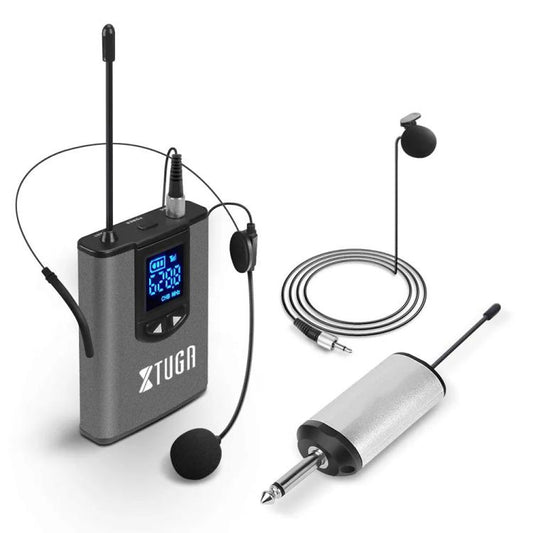 XTUGA  A1 UHF Wireless Headset Lavalier Microphone System with Bodypack Transmitter, A1